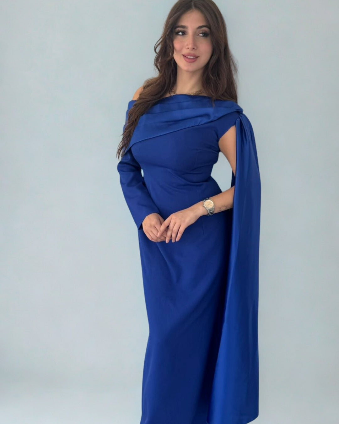 Glam Draped Shoulder Dress