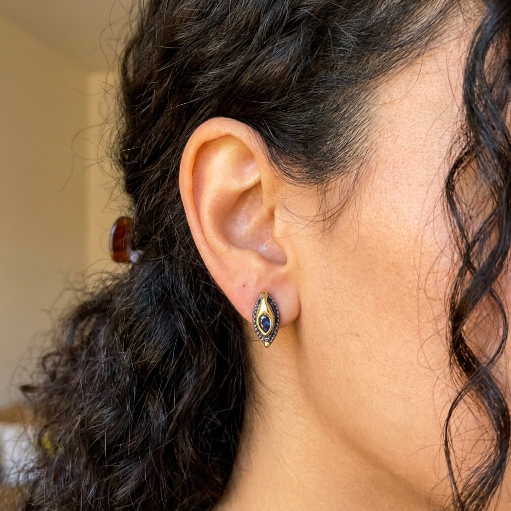 Antique-Inspired Two-Tone Blue Gemstone Studs
