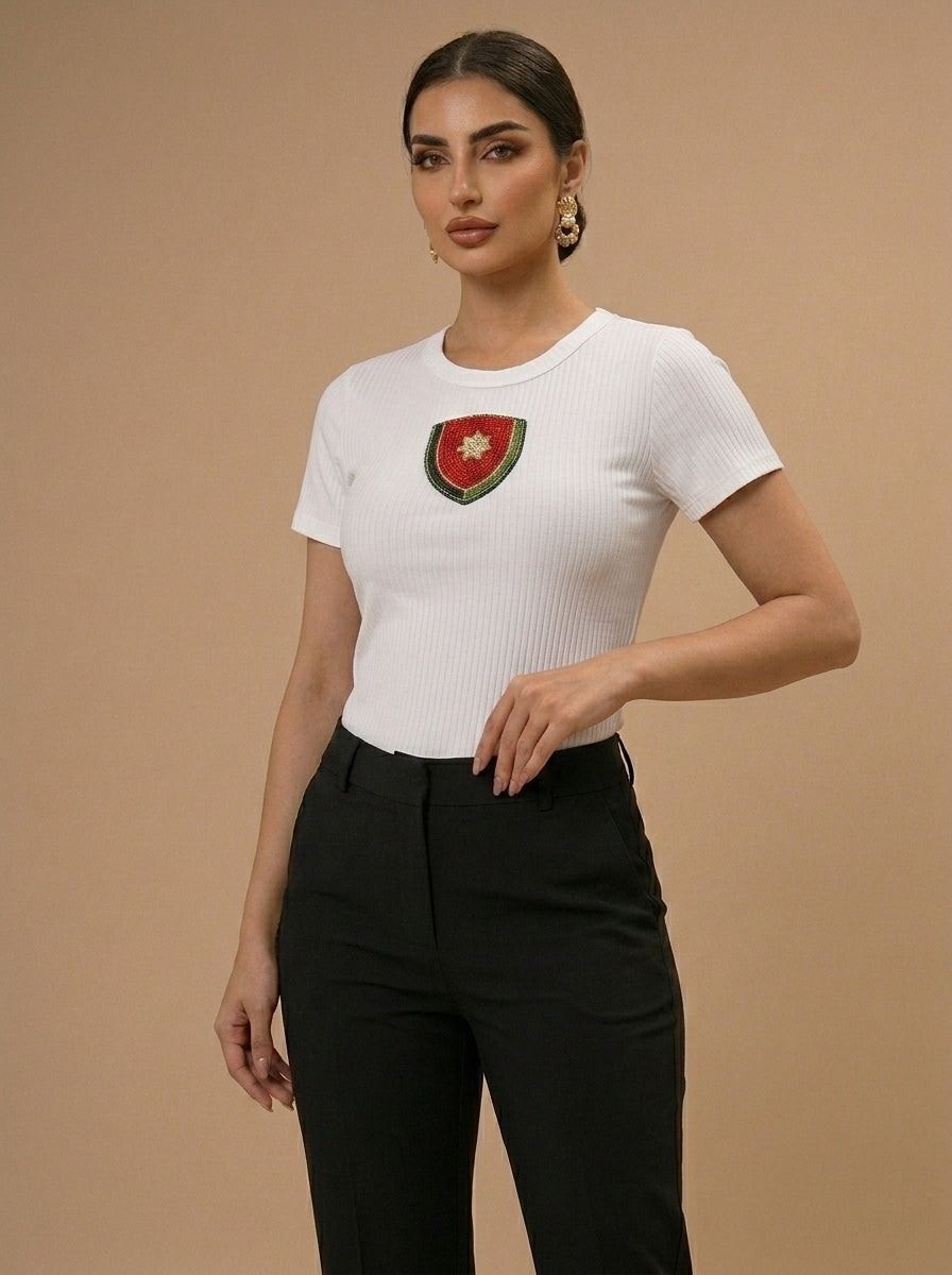 Jordanian Emblem Beaded Tee