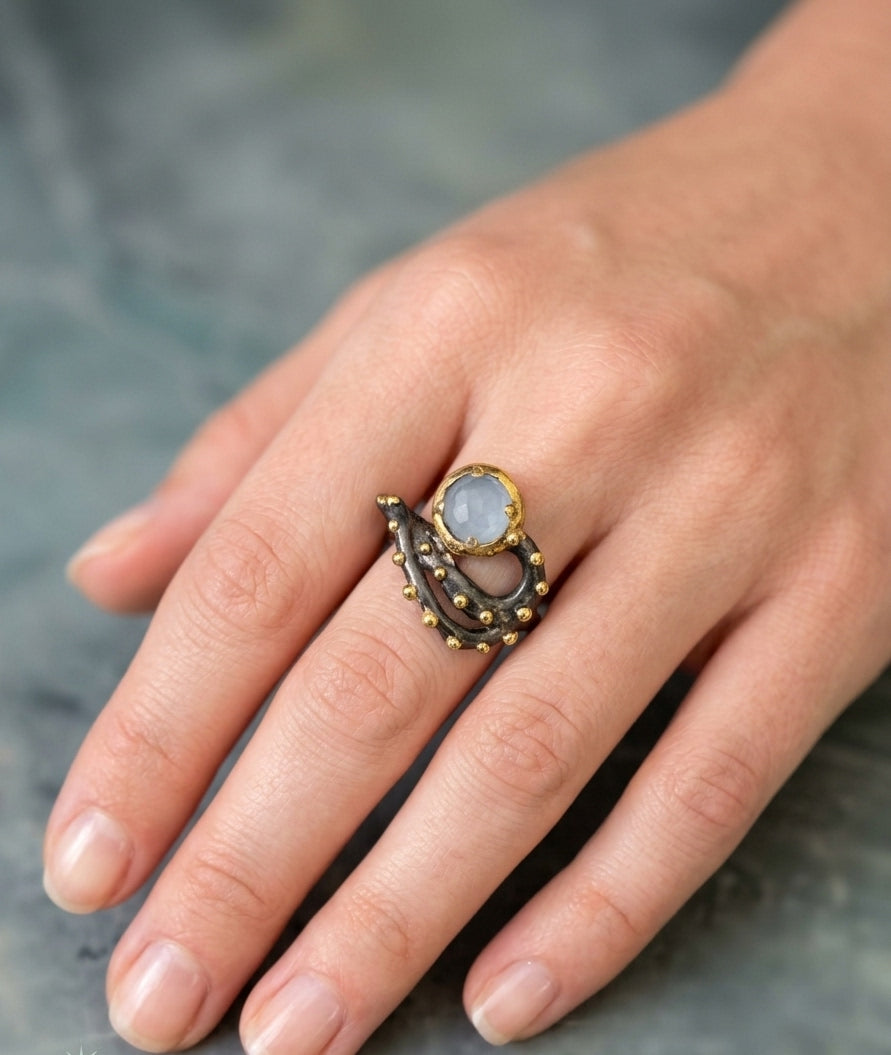 Golden Beaded Twist Ring