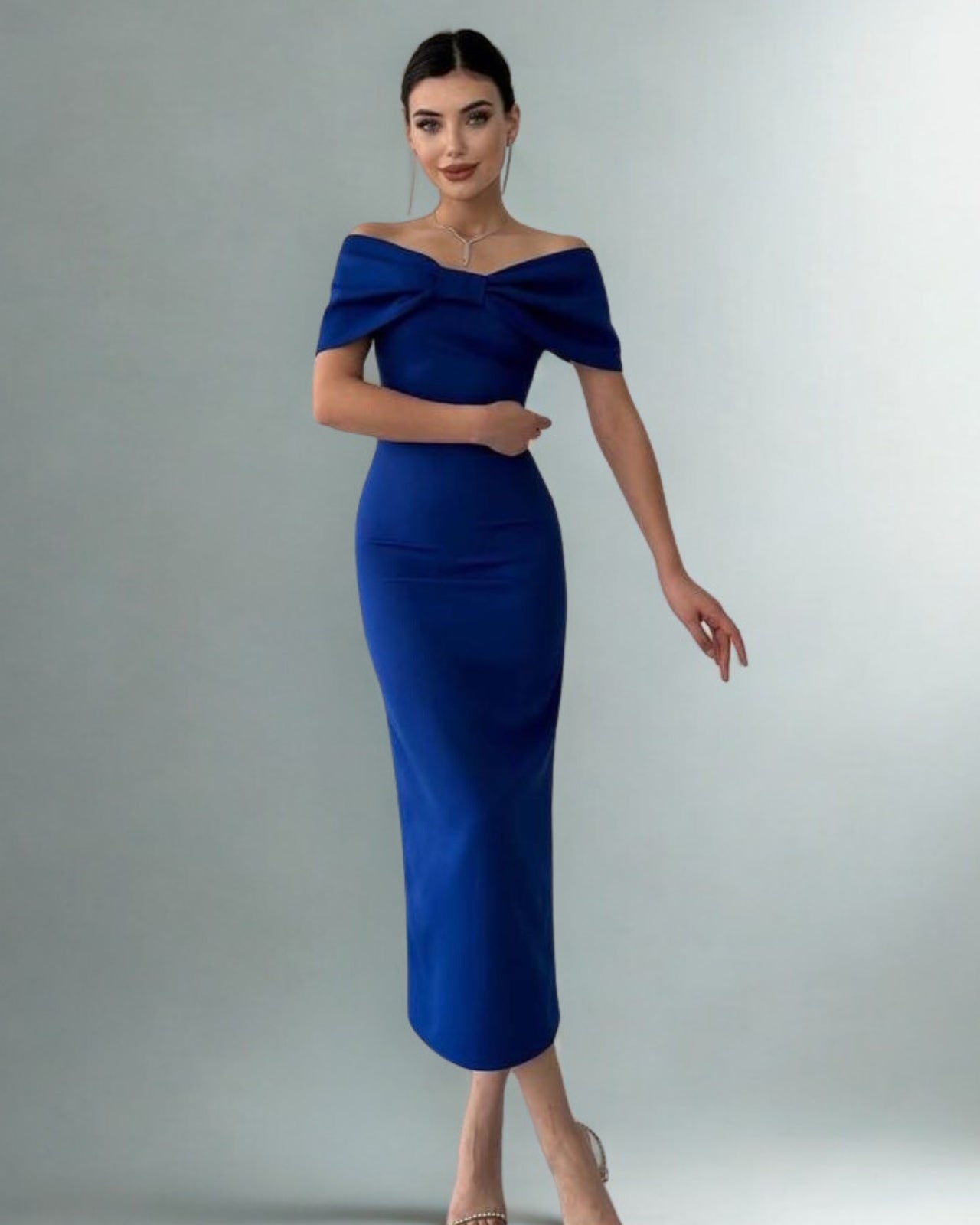 Glam Royal Bow Midi Dress – Electric Blue