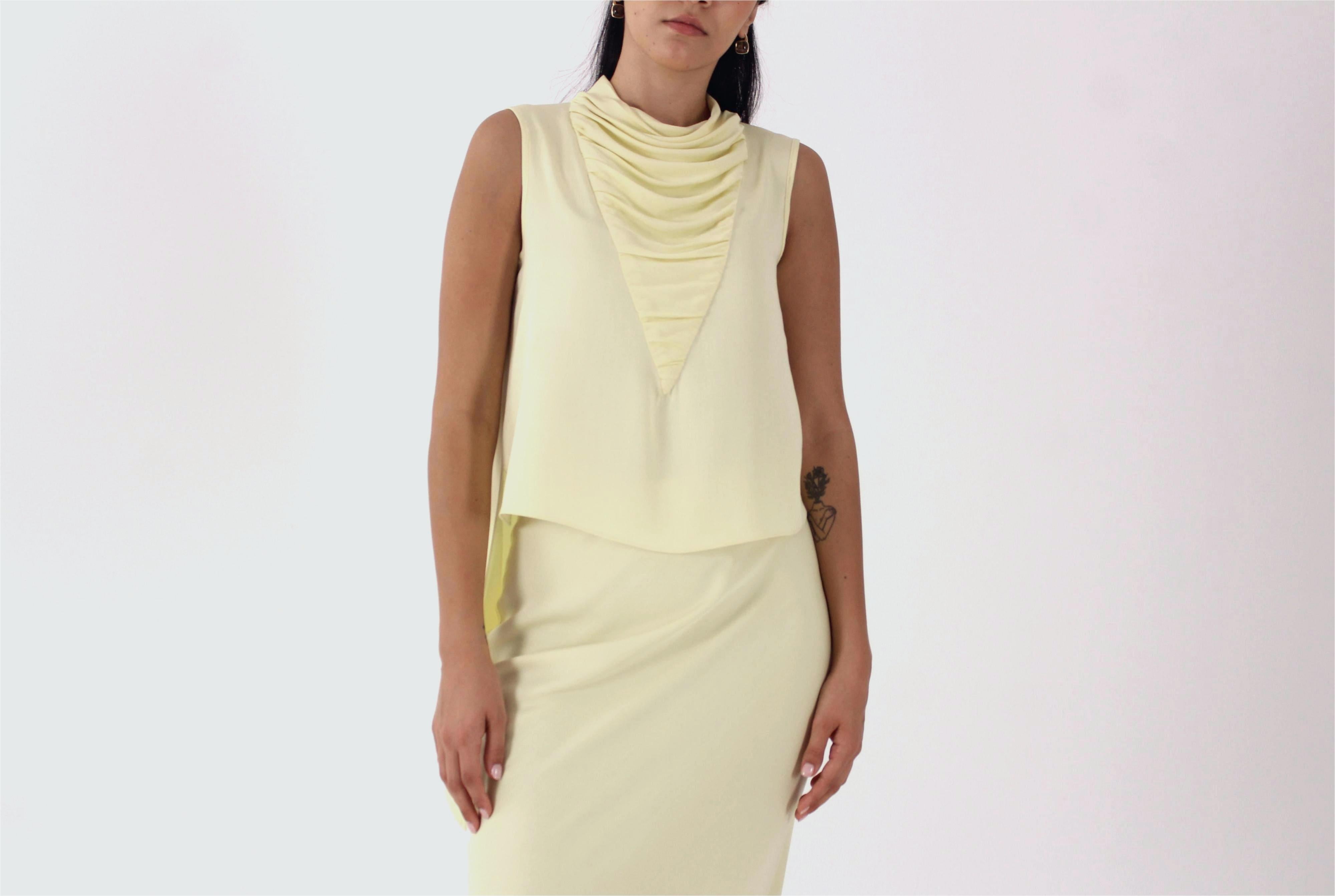 Shanbar Asymmetric Top – Draped Summer Rayon in Butter Yellow