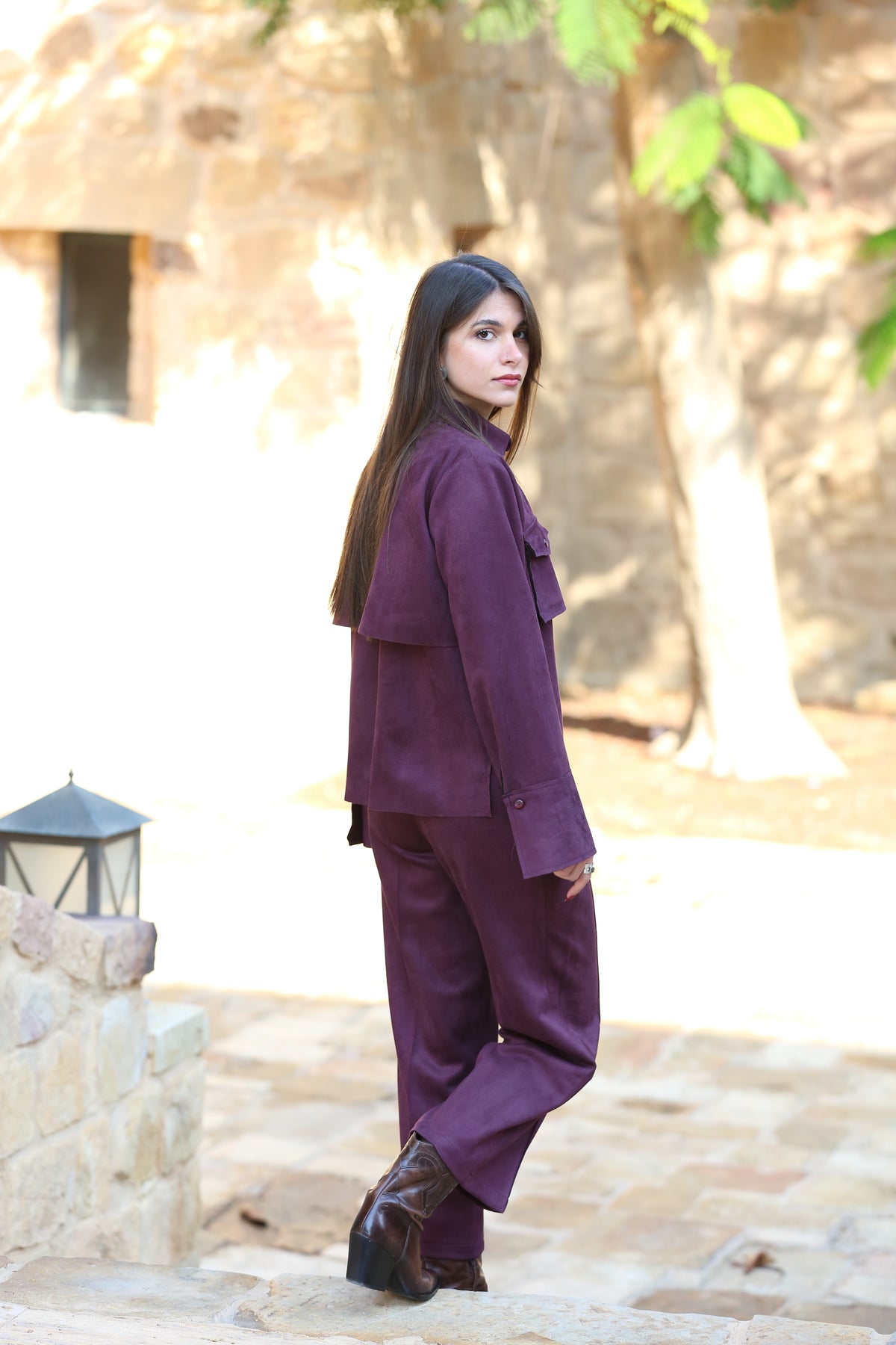 Suede Set Buttoned-Shirt with Pants
