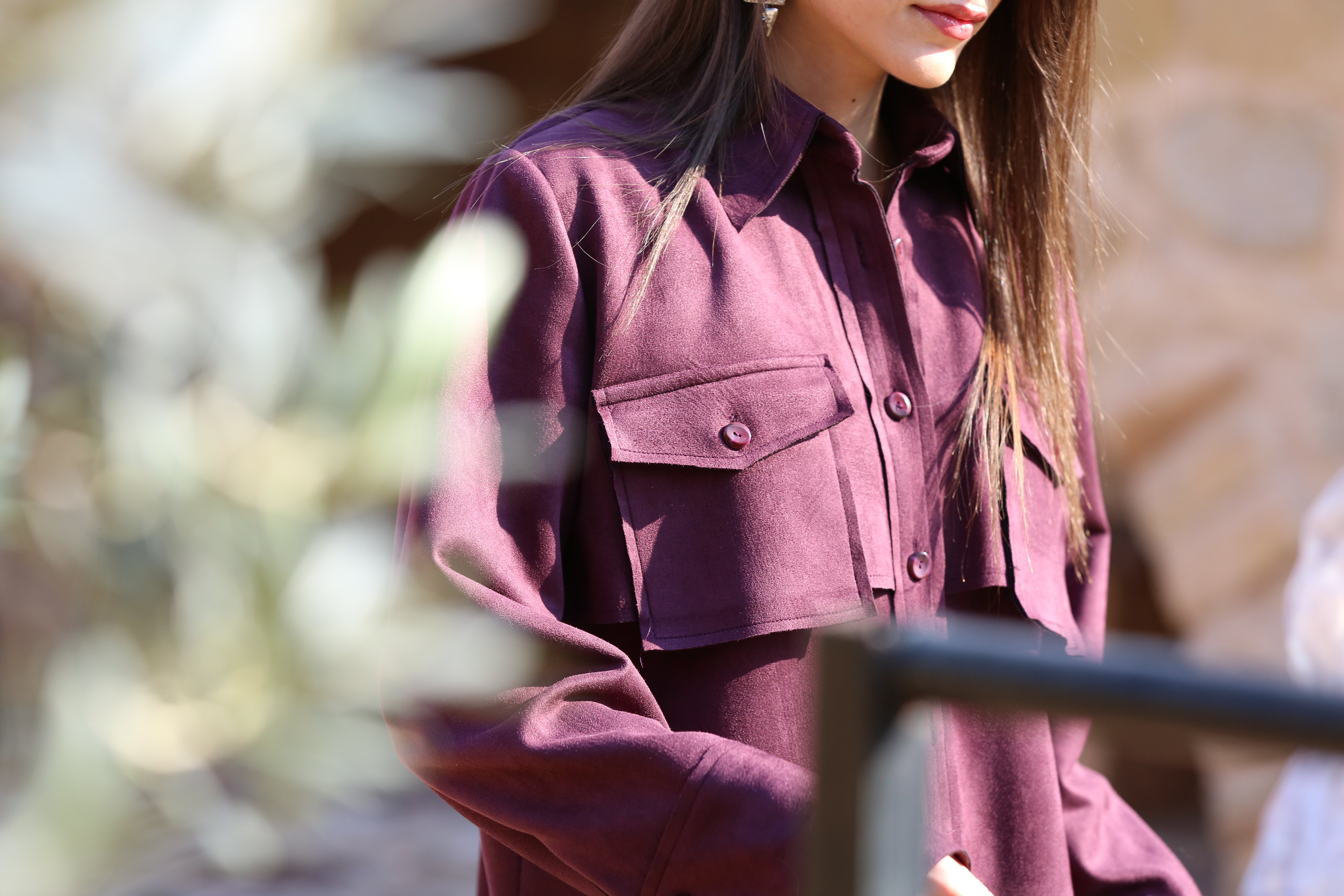 Suede Set Buttoned-Shirt with Pants