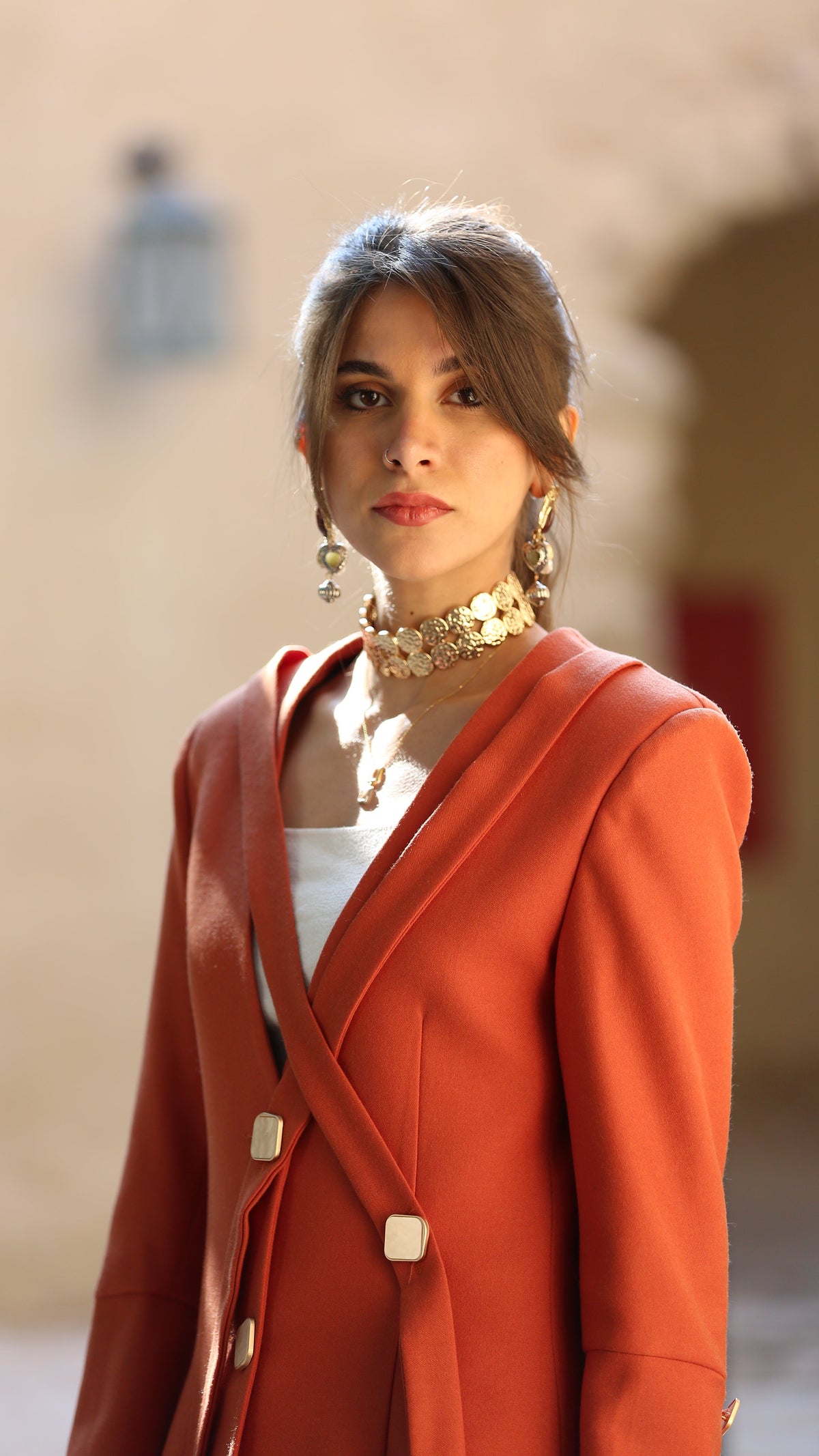Structured Single-Breasted Wool Blazer – Terracotta