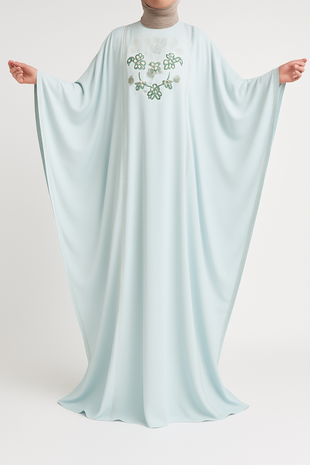 Hand-Embroidered Blue Chiffon Dress