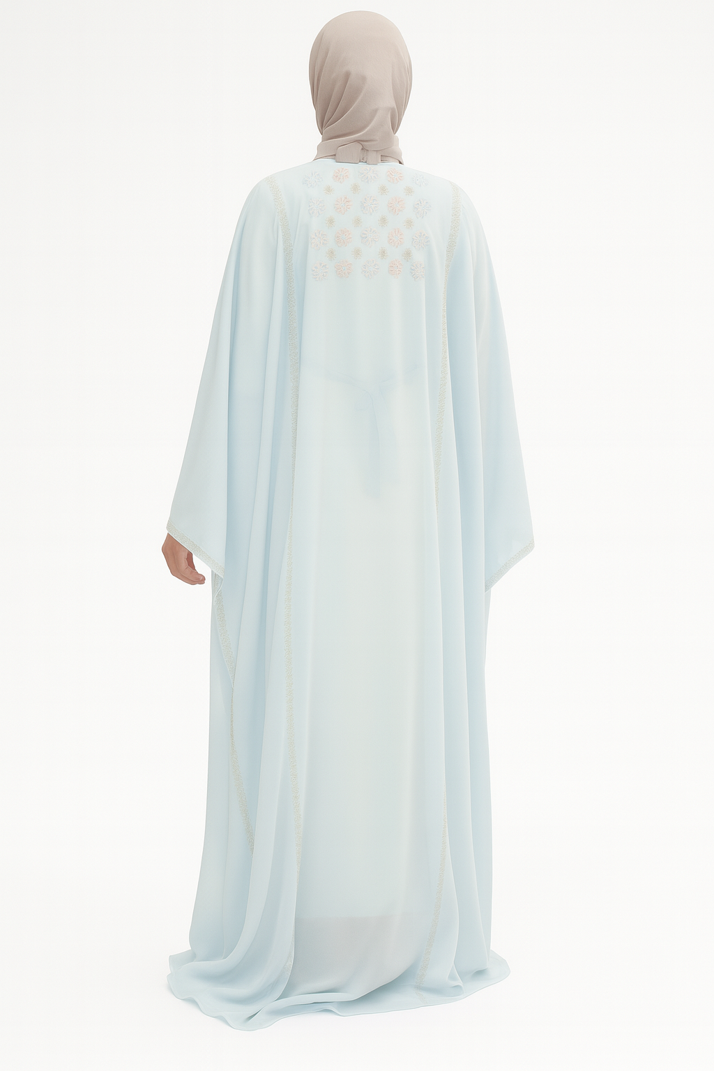 Hand-Embroidered Blue Chiffon Dress