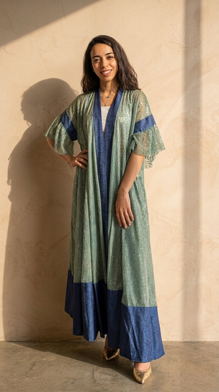 The Pistachio Embroidered Tulle Abaya
