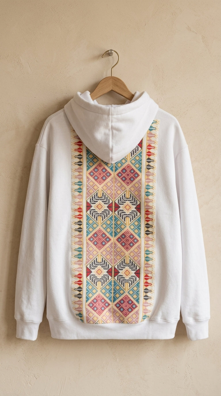 Tatreez Panel White Hoodie