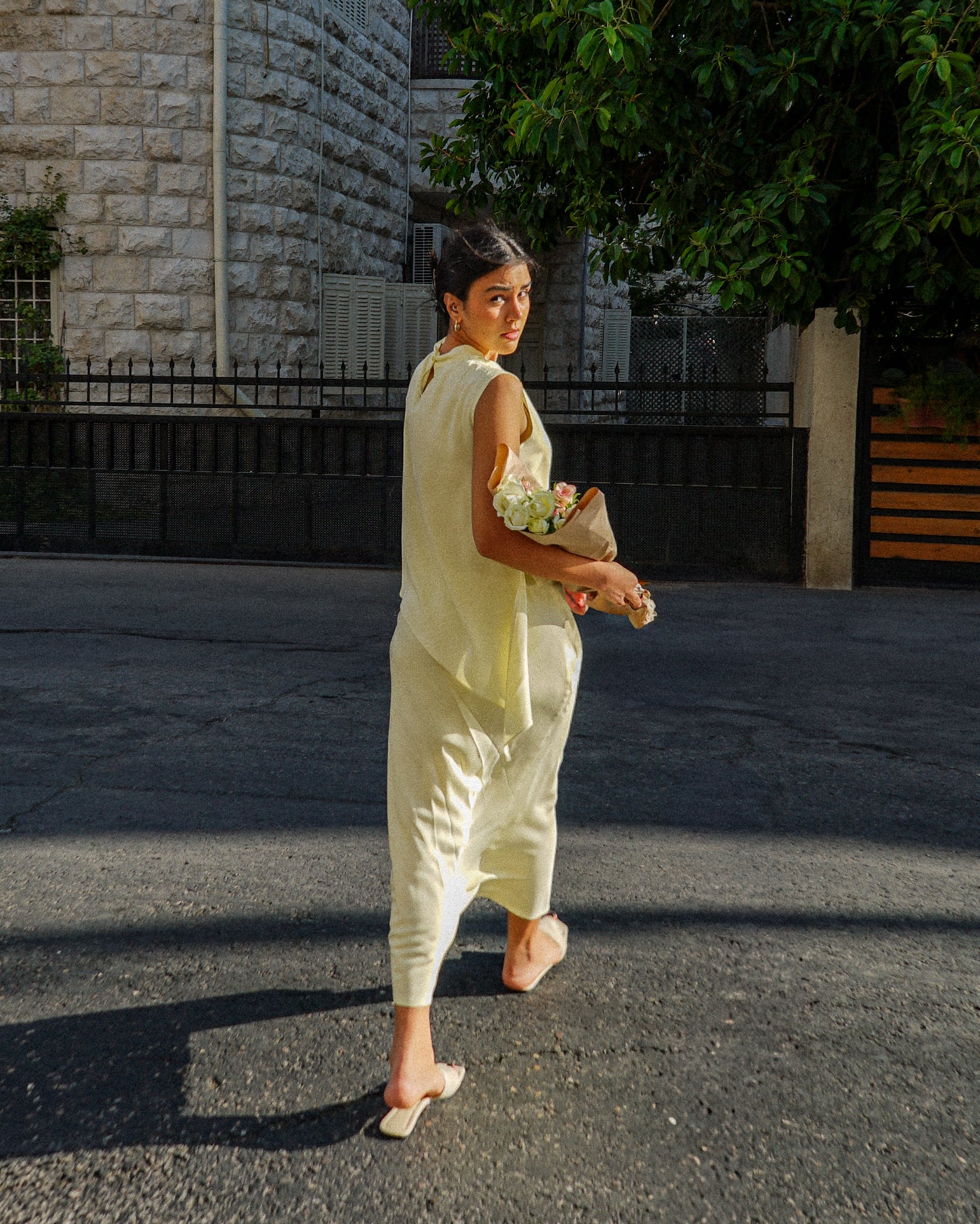 Shanbar Asymmetric Top – Draped Summer Rayon in Butter Yellow