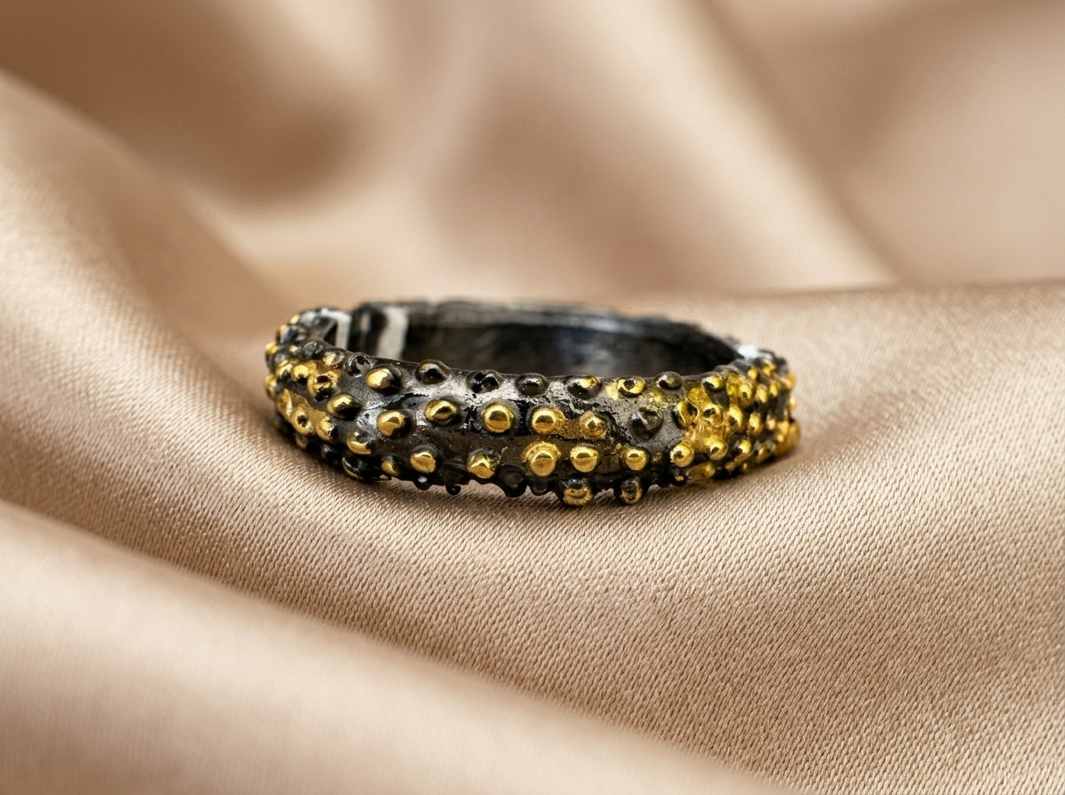Black & Gold Studded Statement Ring