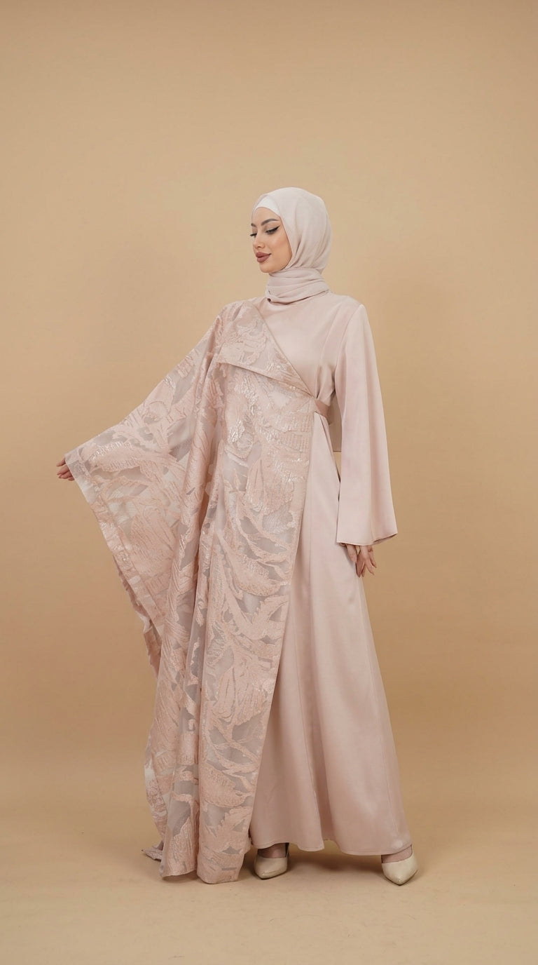 green emerald velvet dress Fancy Aari Hand-Embellished Abaya with Matching Hijab & Inner