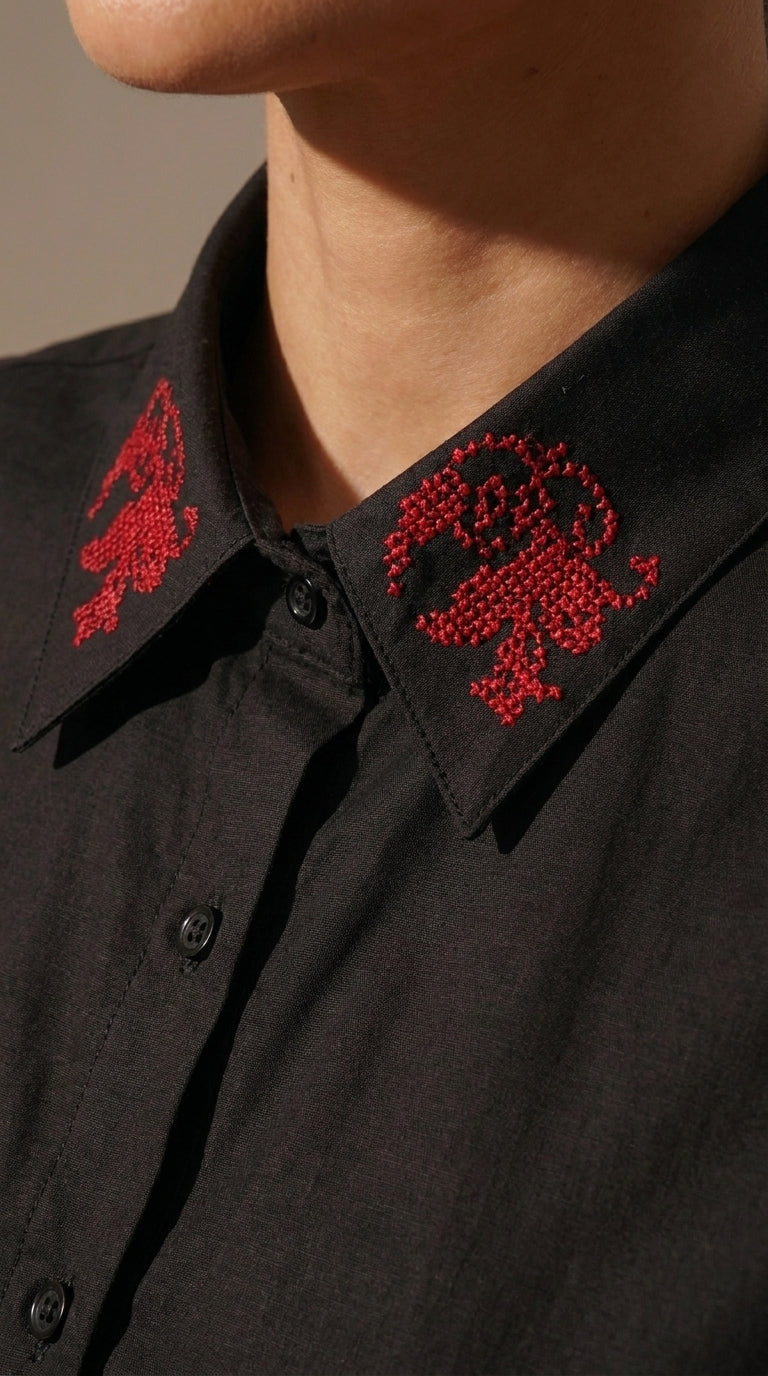 Black Embroidered Collar Shirt