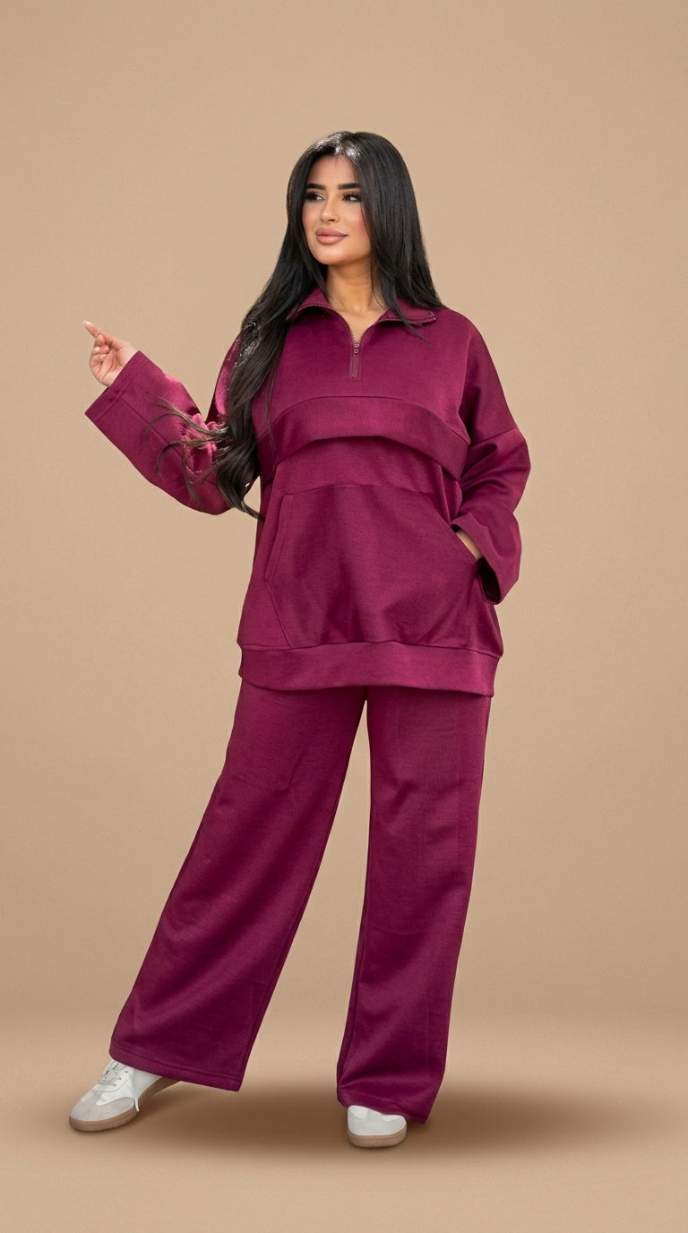 Quarter-Zip Two-Piece Knit Sweat Set
