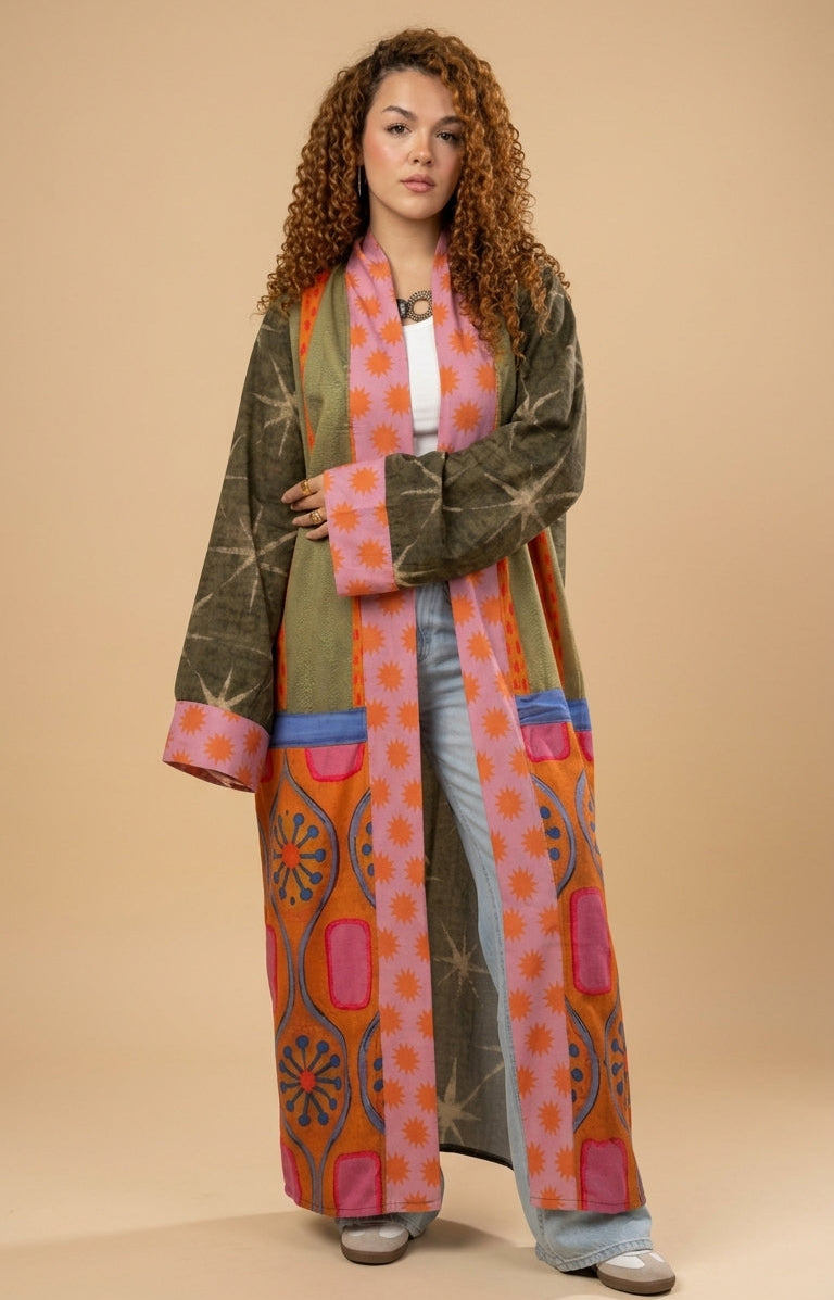 Long Boho Kimono - olive green