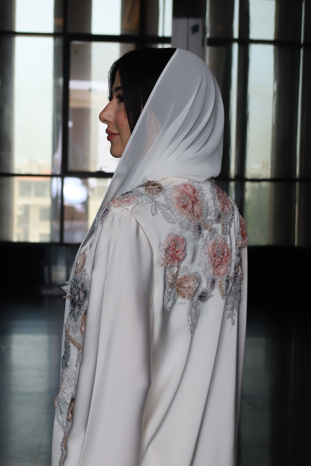 Off-White Floral Abaya