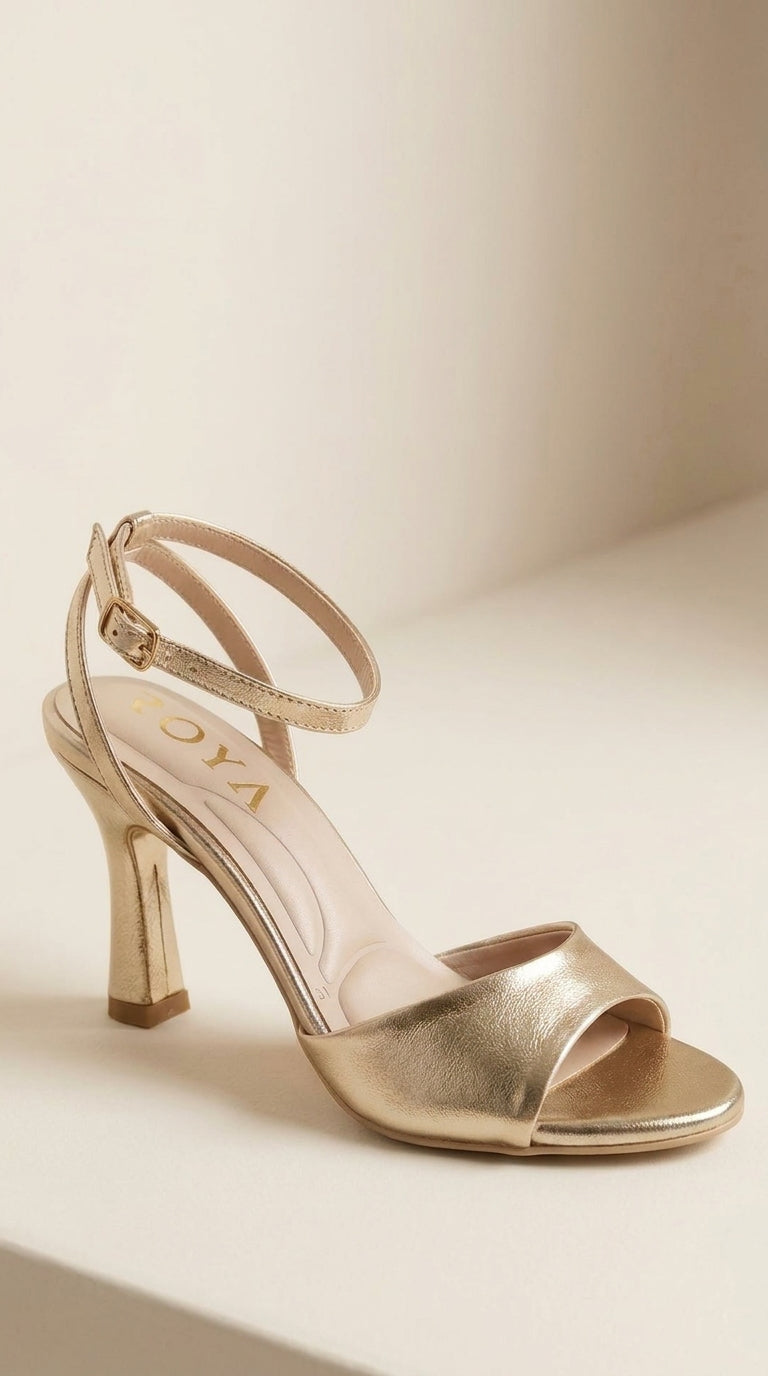 ROYA Gold Metallic Ankle-Strap Heels
