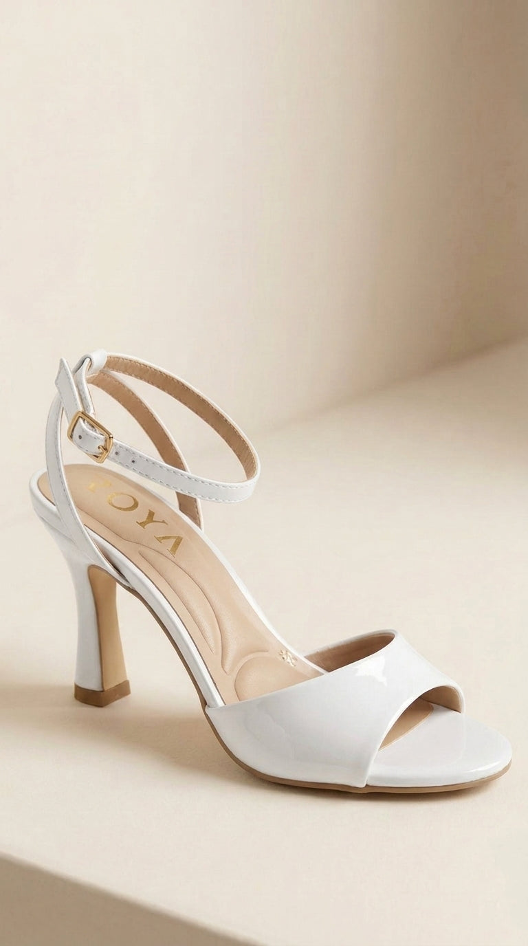 ROYA White Patent Leather Ankle-Strap Heels