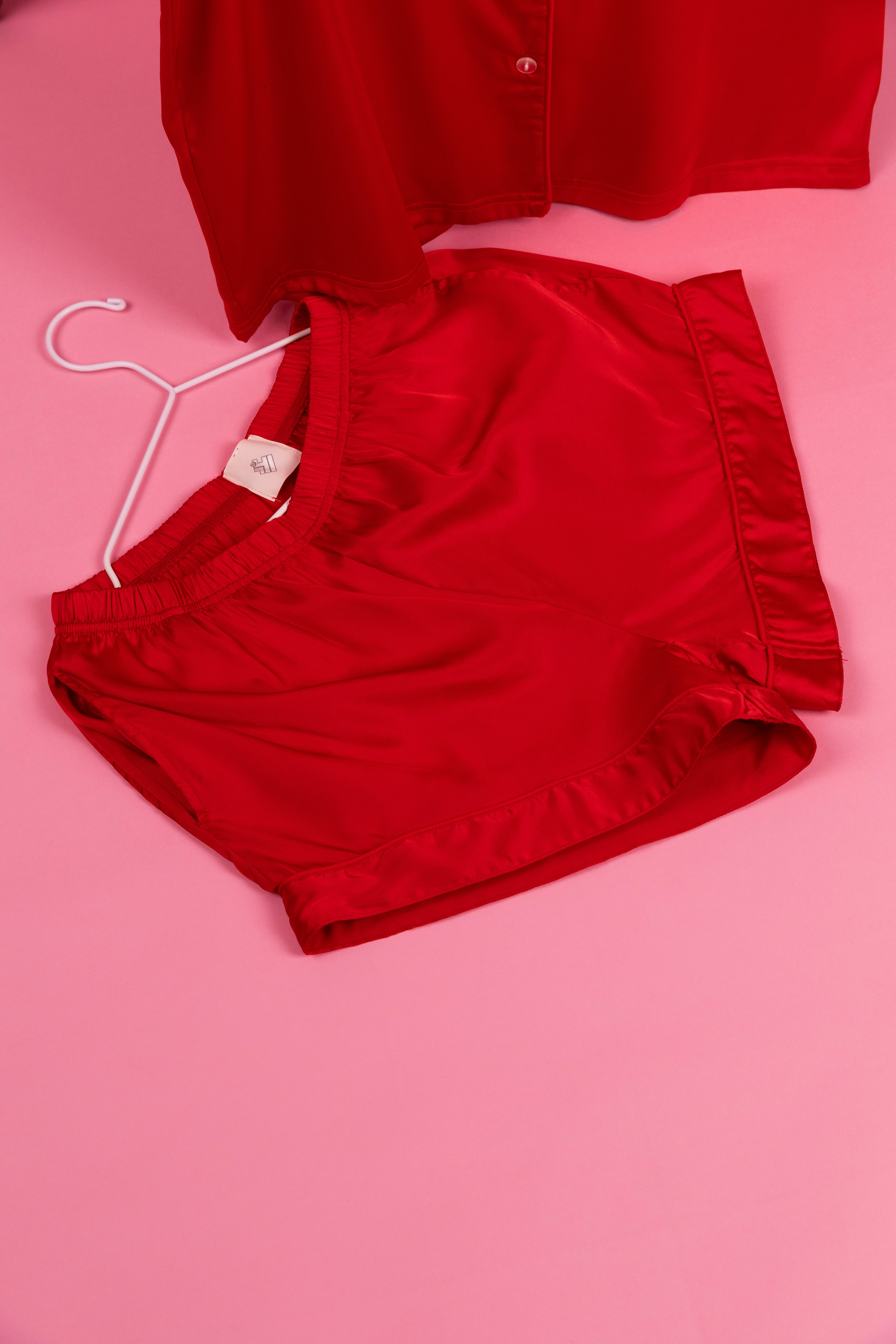 Satin Short Sleeve Pajama Set with Rhinestone