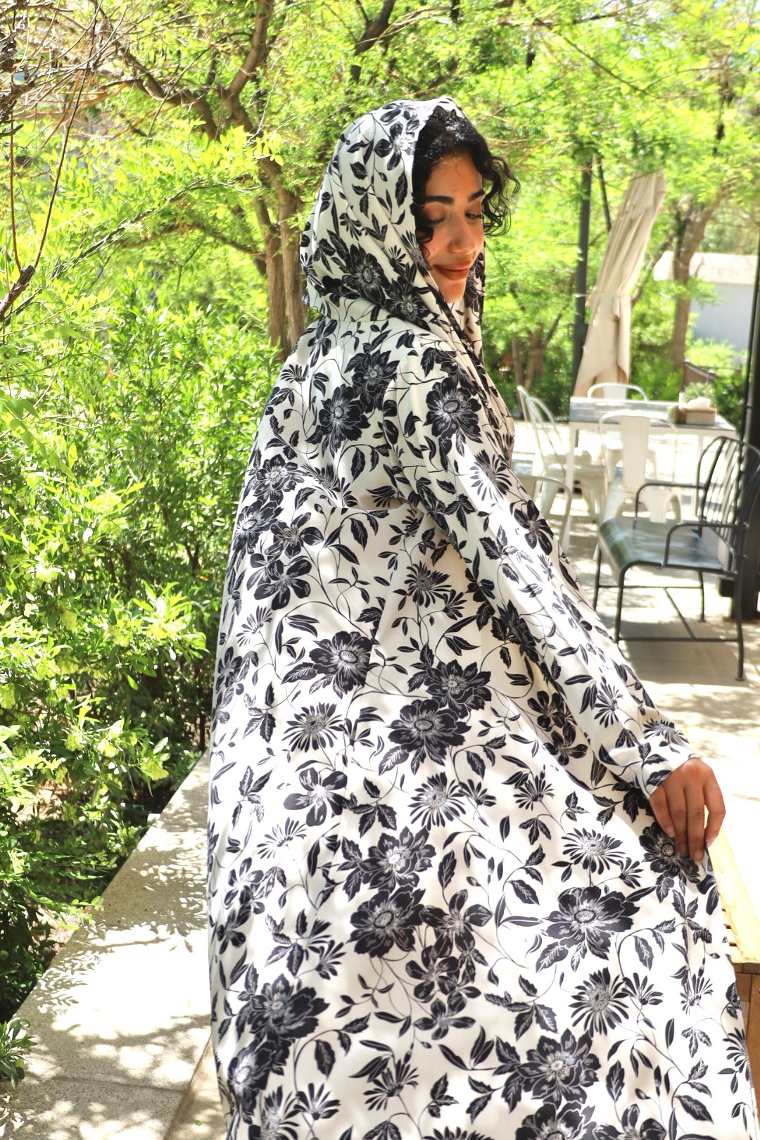 Open Abaya with Matching Hooded Shawl –gray