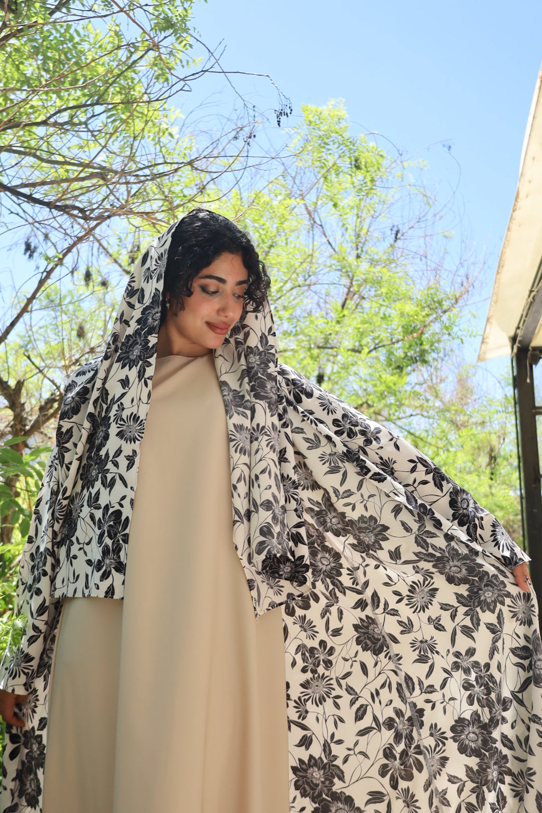 Open Abaya with Matching Hooded Shawl –gray