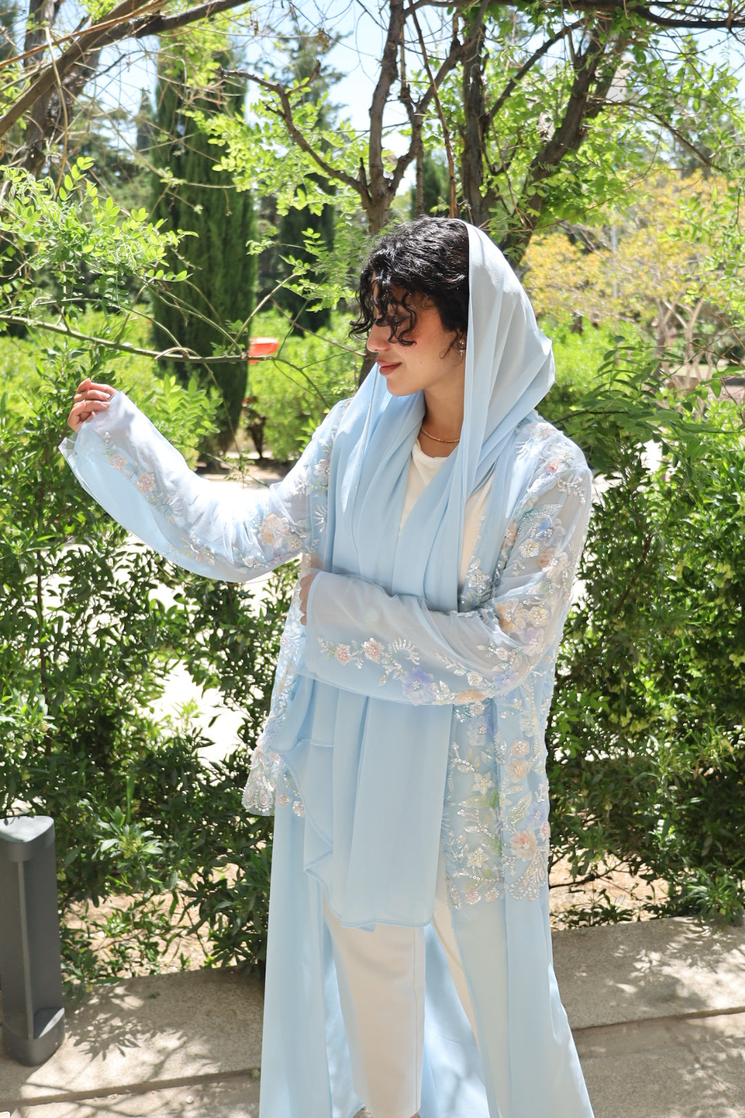 Baby Blue Embroidered Abaya
