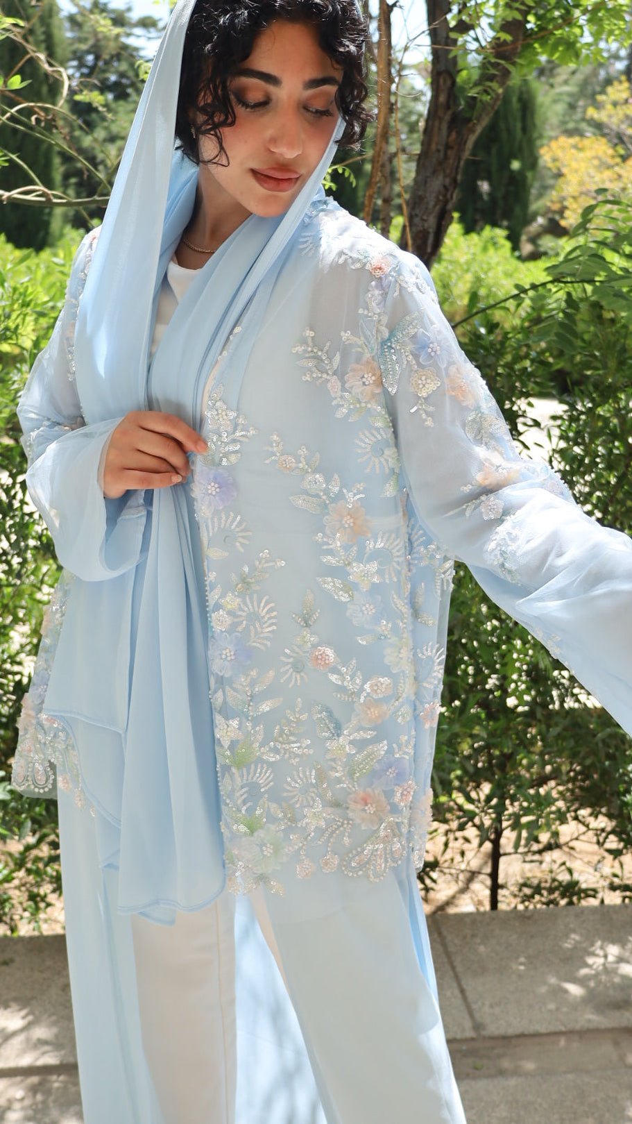 Baby Blue Embroidered Abaya