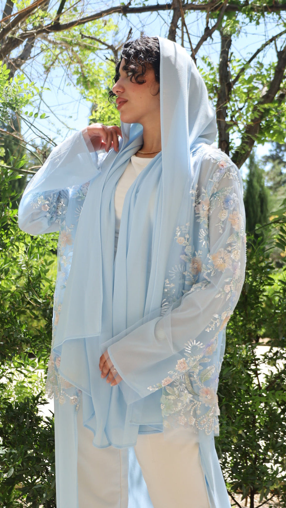 Baby Blue Embroidered Abaya