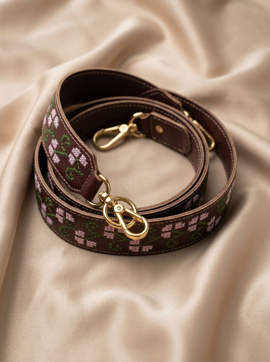 Artisanal Hand-Embroidered Leather Bag Straps