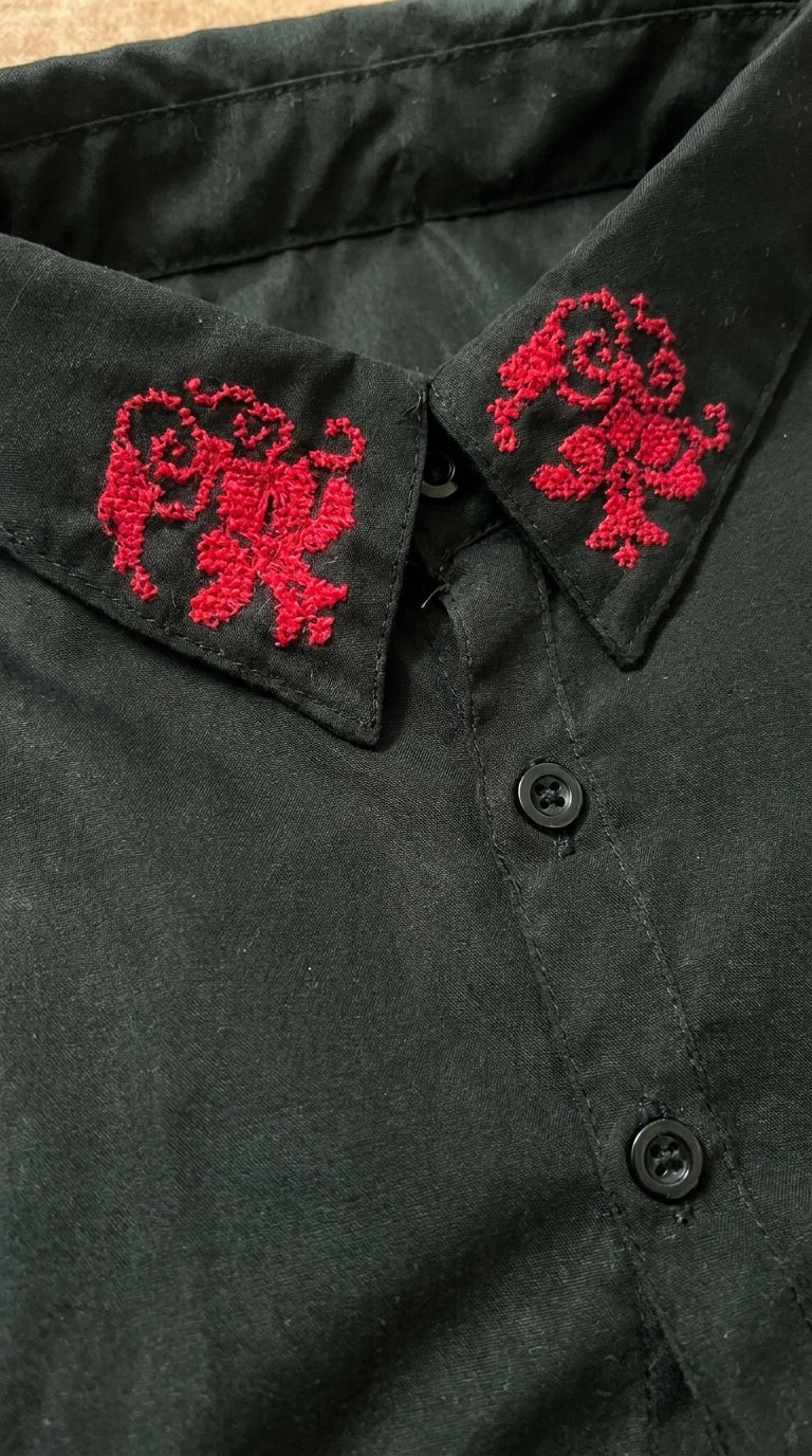 Black Embroidered Collar Shirt