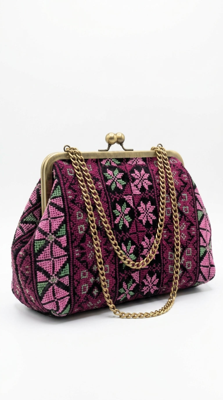 Fuchsia Tatreez Kiss-Lock Bag