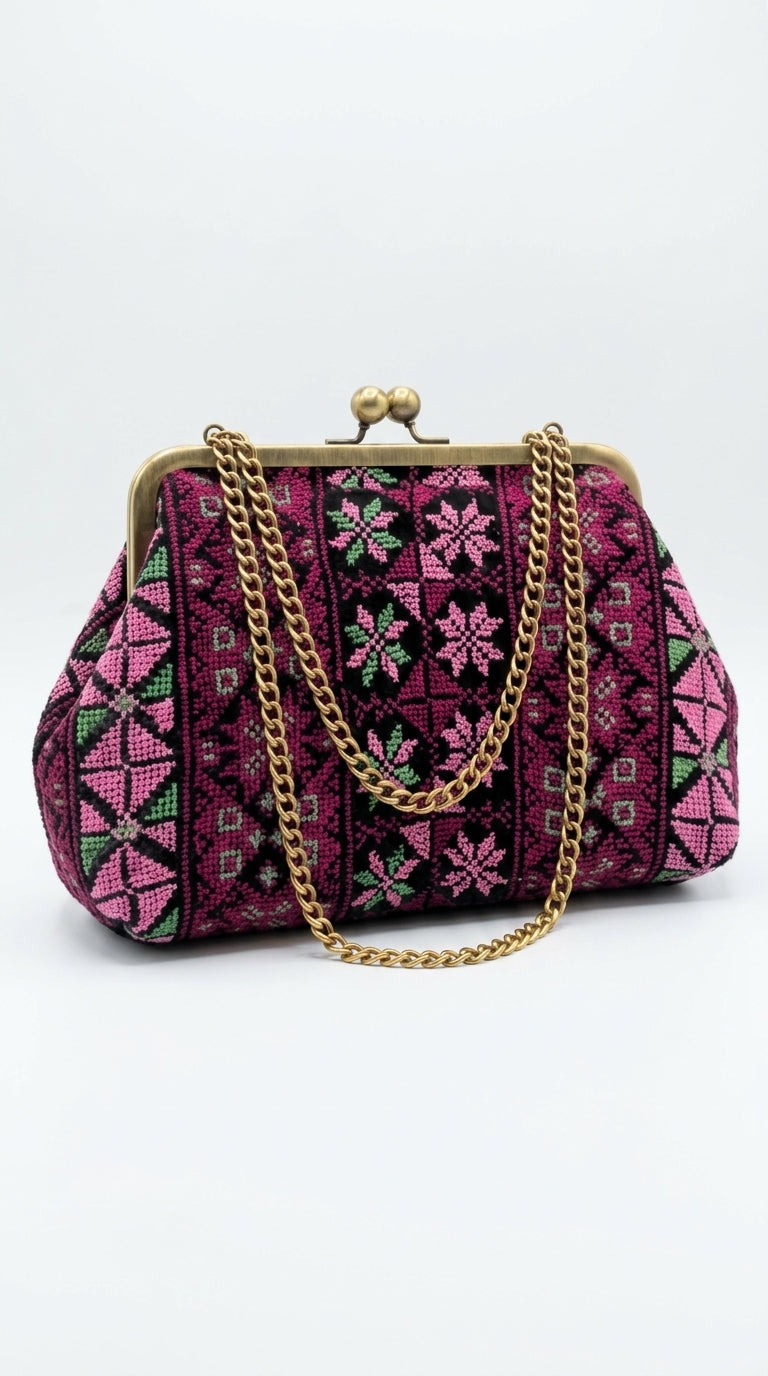 Fuchsia Tatreez Kiss-Lock Bag