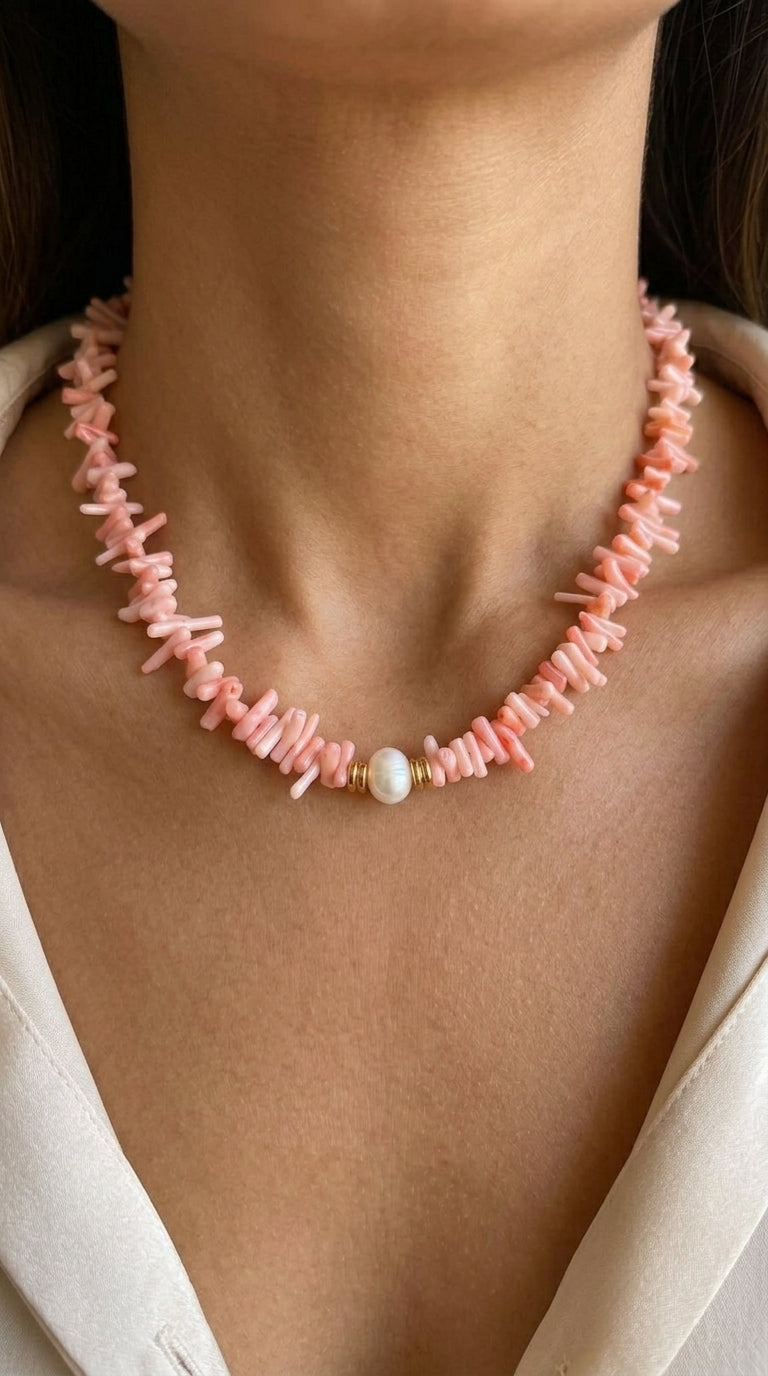 Women’s Necklace with Pink Coral beads
