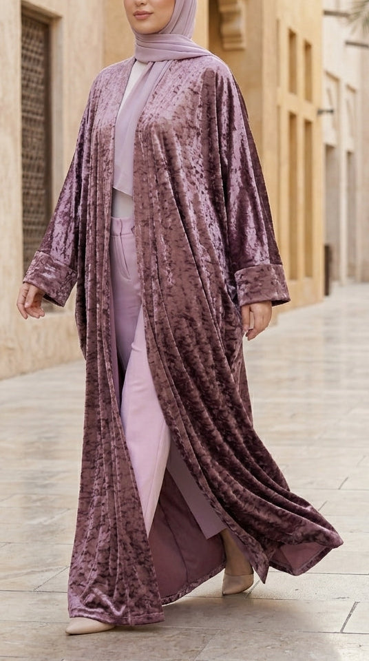 عباية مخملية وردية غامقة مفتوحة – designertouch95
