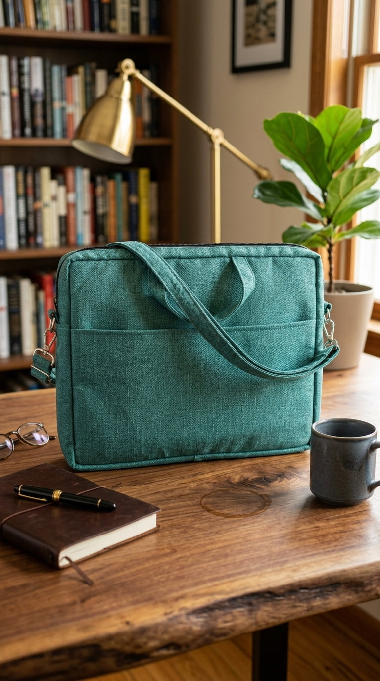 Embroidered Tatreez Laptop Bag - Teal Green