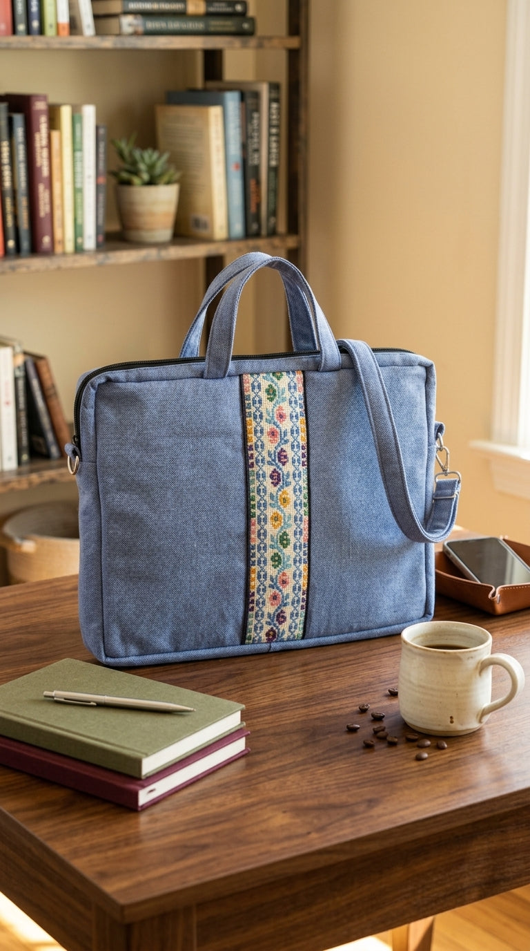 Embroidered Tatreez Laptop Bag - Blue