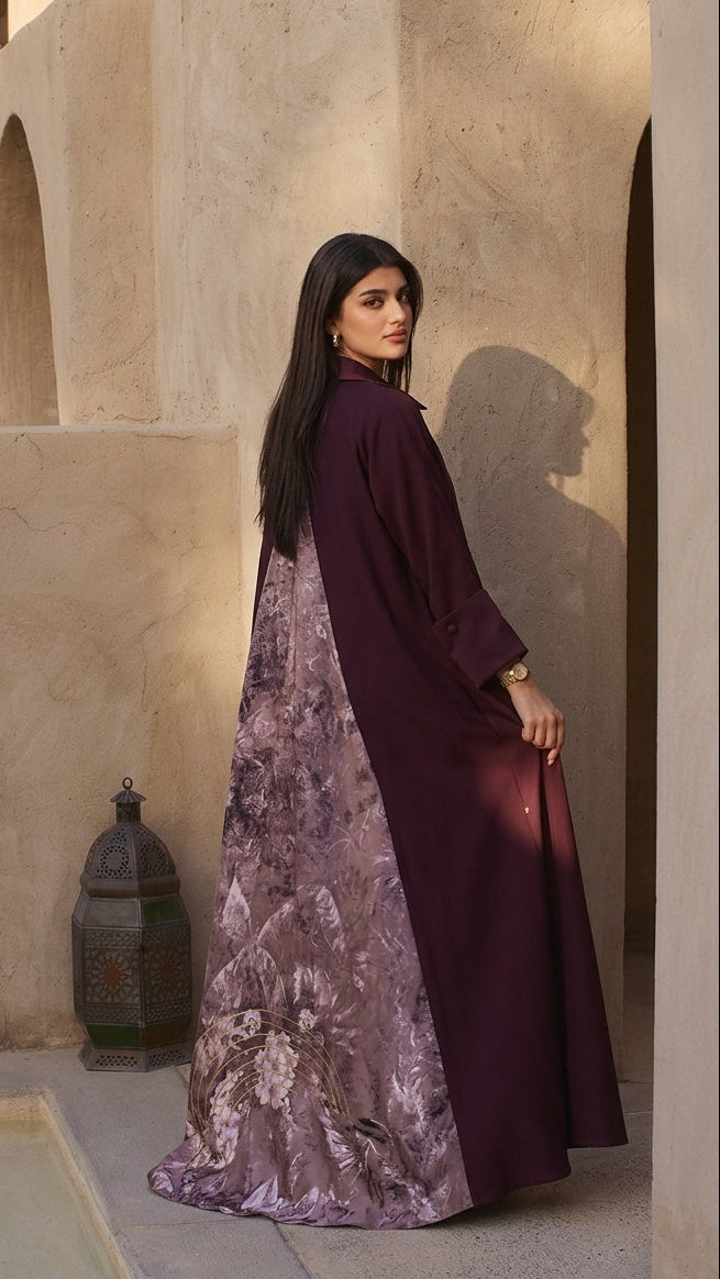 The Burgundy Pattern-Panel Abaya