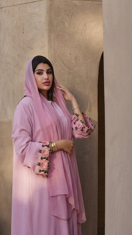 The Pink Embroidered Flow Abaya