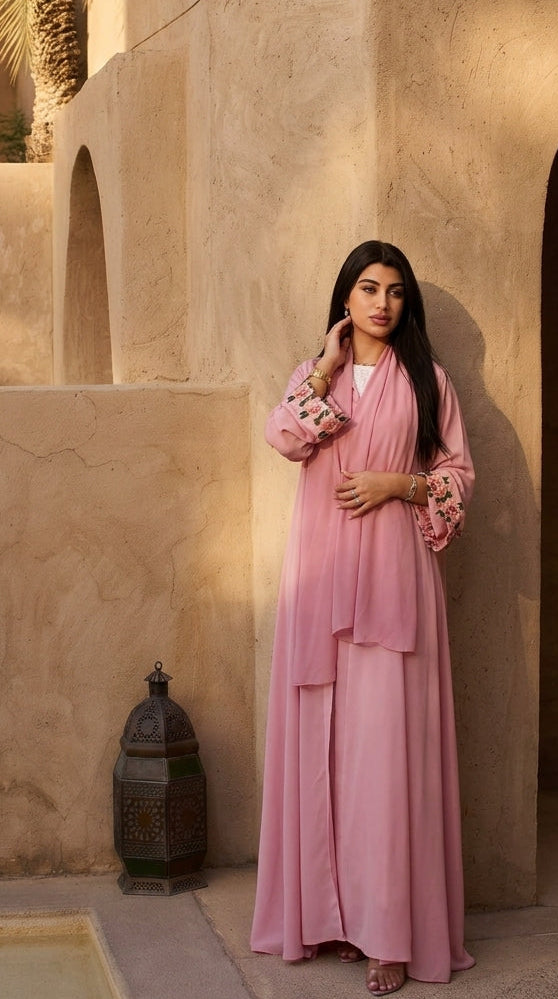 The Pink Embroidered Flow Abaya