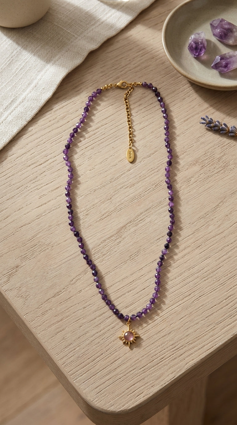 Women’s Knotted Necklace with Amethyst stone beads