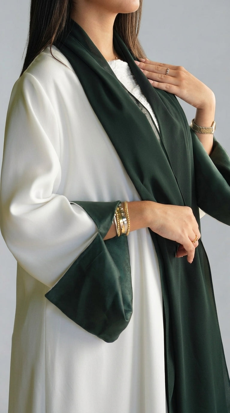 The Emerald Green & Cream Two-Tone Abaya