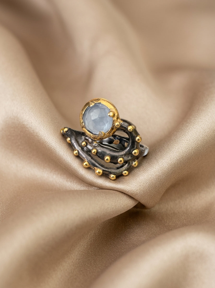 Golden Beaded Twist Ring
