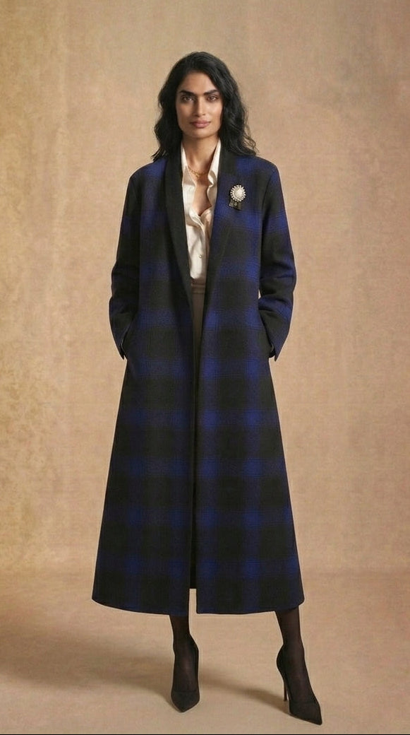 Blue Checkered Open Abaya jacket