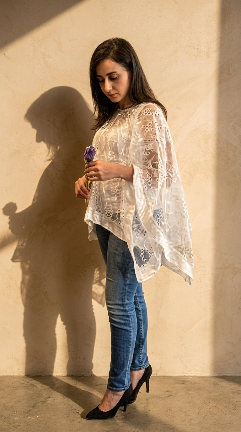 The White Embroidered Chiffon Shawl