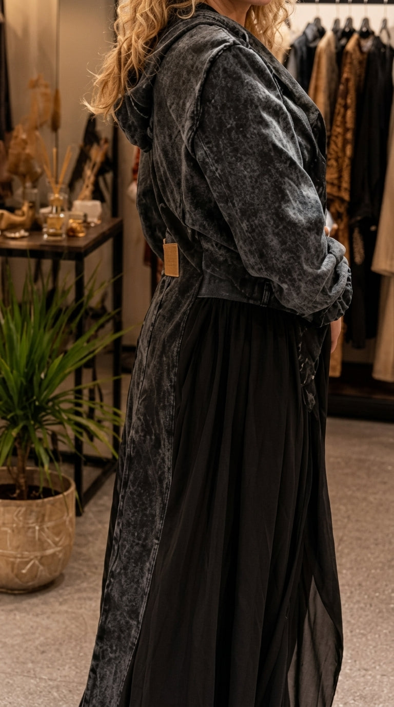 Oversized Black Denim & Shirt Hybrid Cardigan