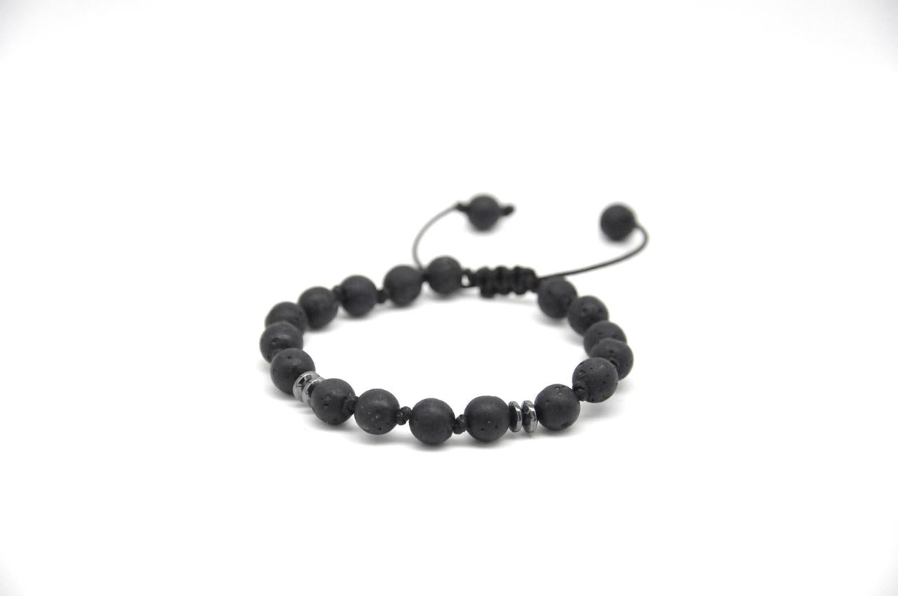Black beaded bracelet on a white background