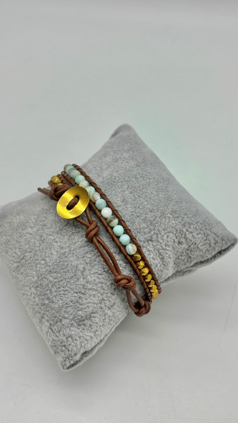 Women’s 2-Strand Leather Wrap Bracelet with Mother of Pearl and Hematite Beads
