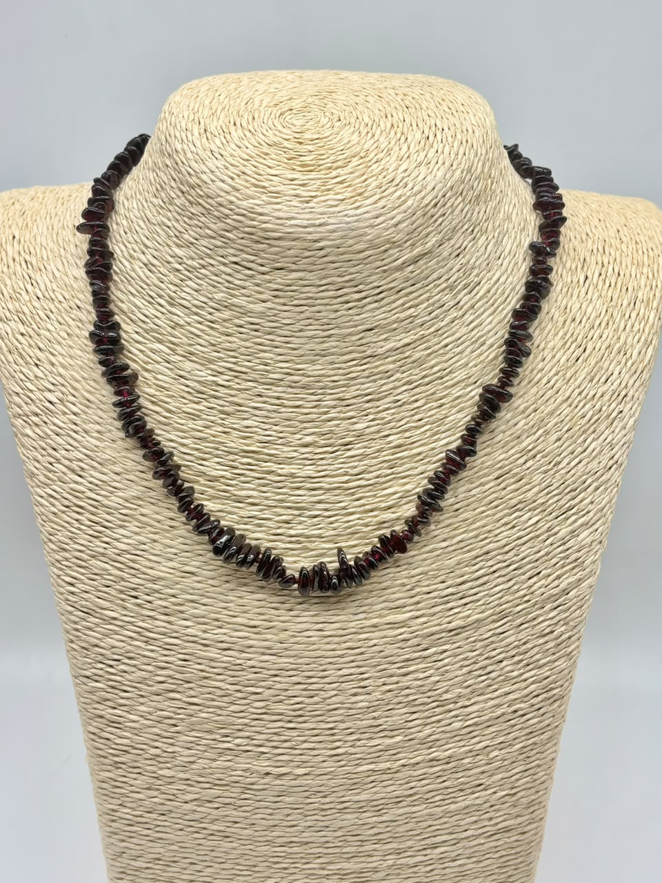 Women's Knotted Necklace with Red Garnet Stone Beads
