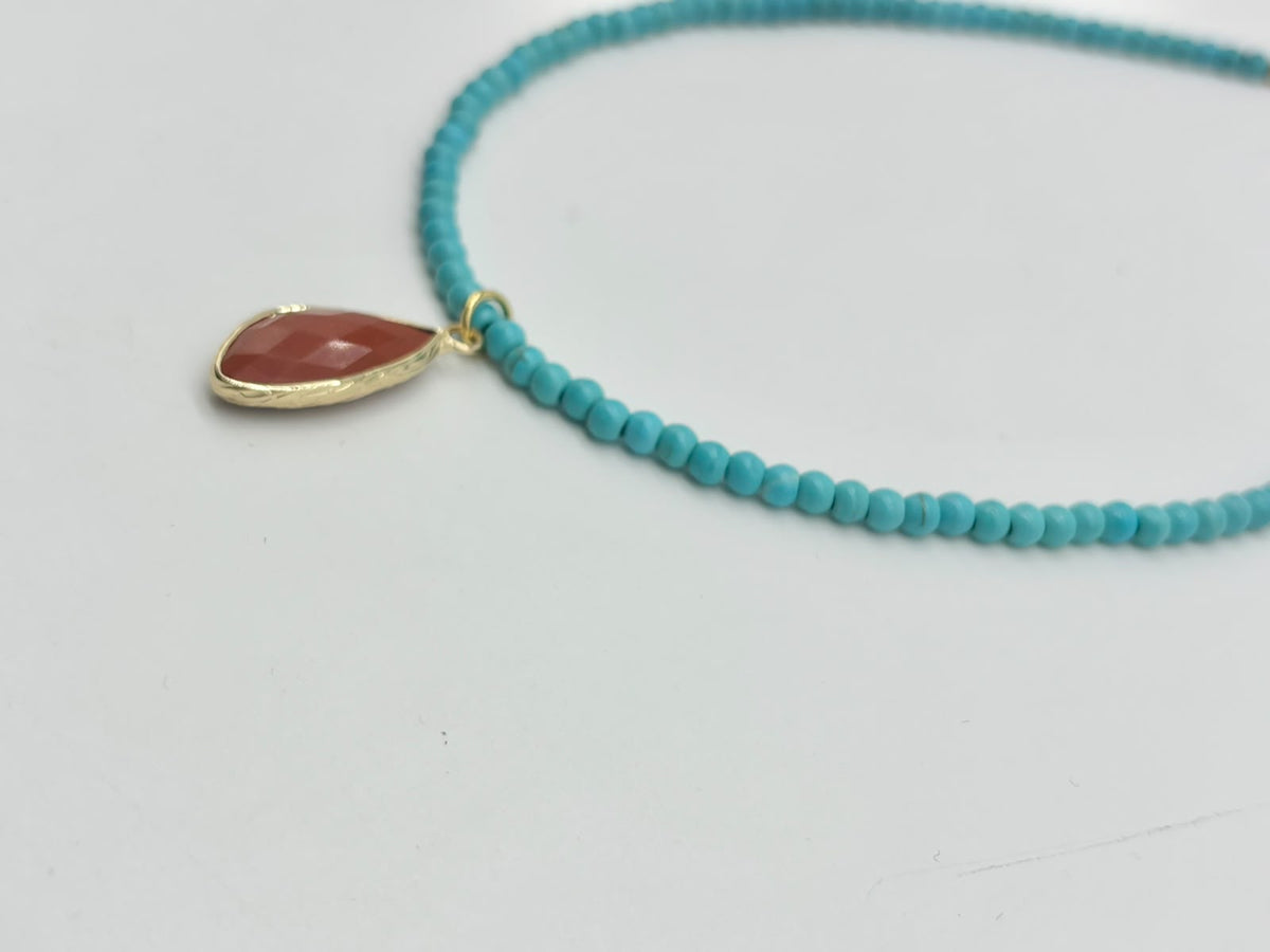 Women's Turquoise Beaded Choker with Red Jasper Pendant