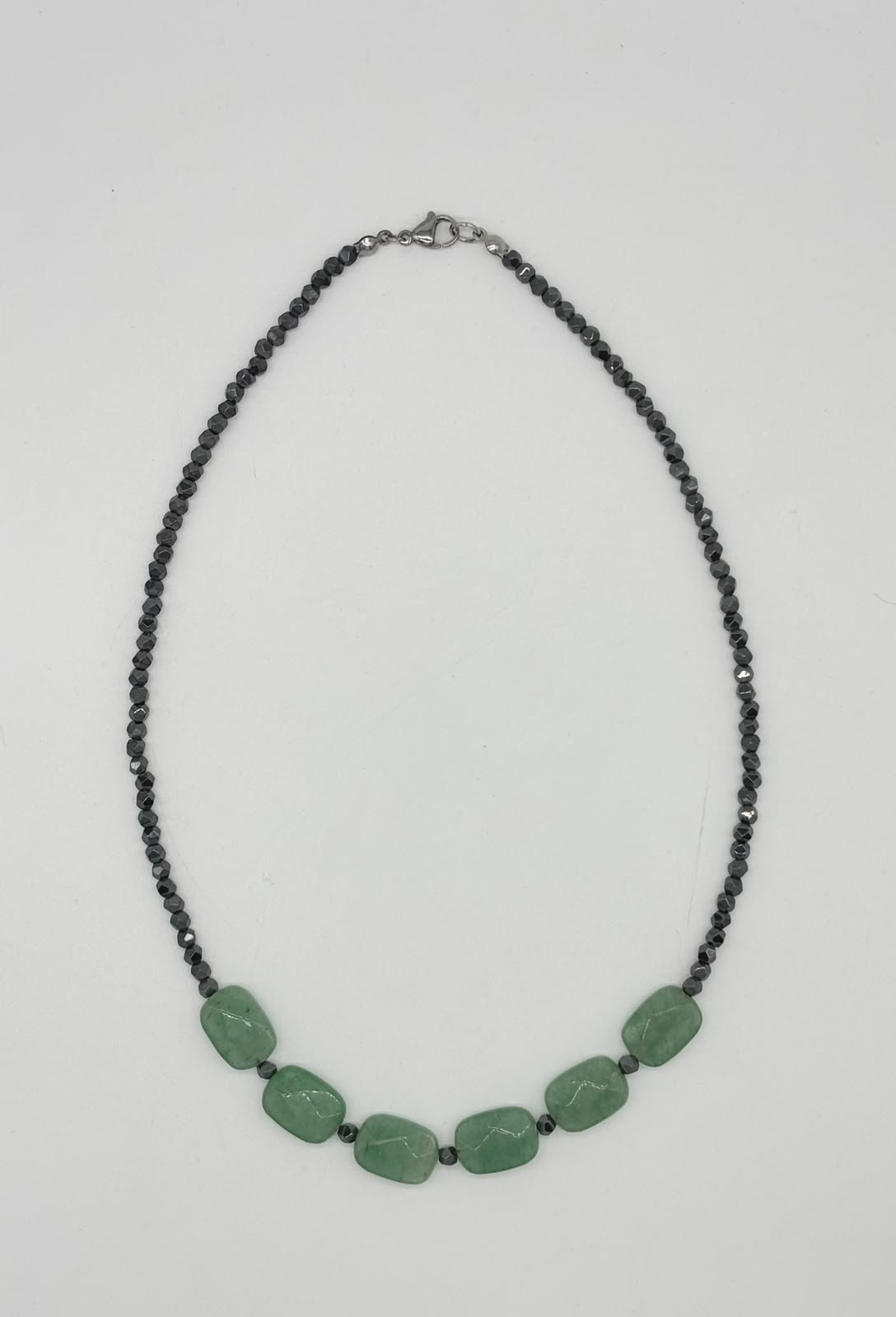 Women's Grey Hematite and Green Aventurine Beaded Necklace